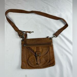 Vintage 1990s FOSSIL ZB5763 Cognac Leather Crossbody Shoulder Bag